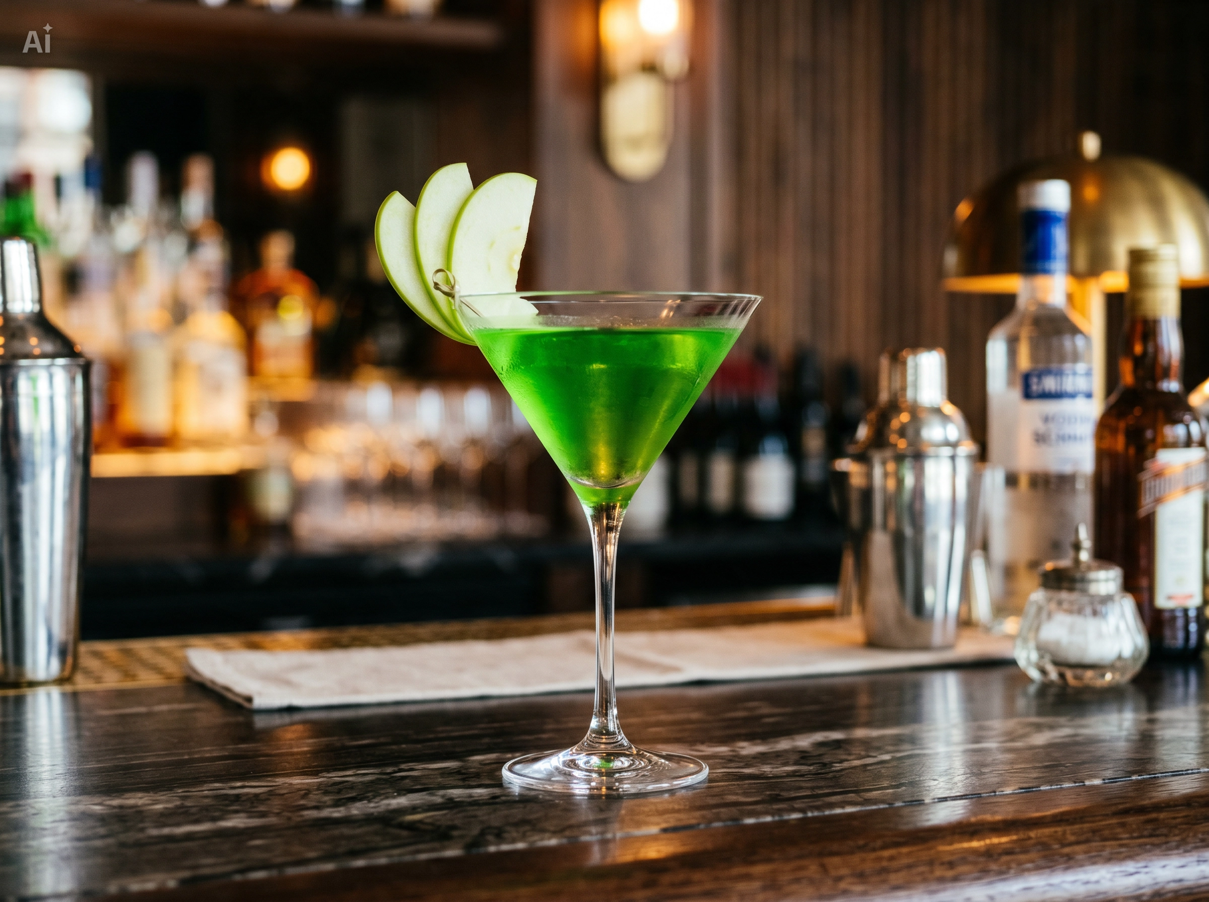 Ilustracion de Apple Martini servido como bebida de bartender