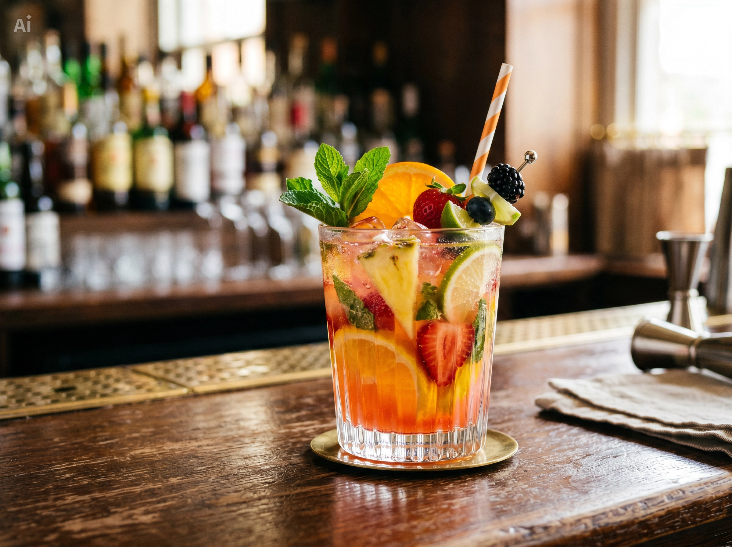 Ilustracion de Fruit Punch servido como bebida de bartender