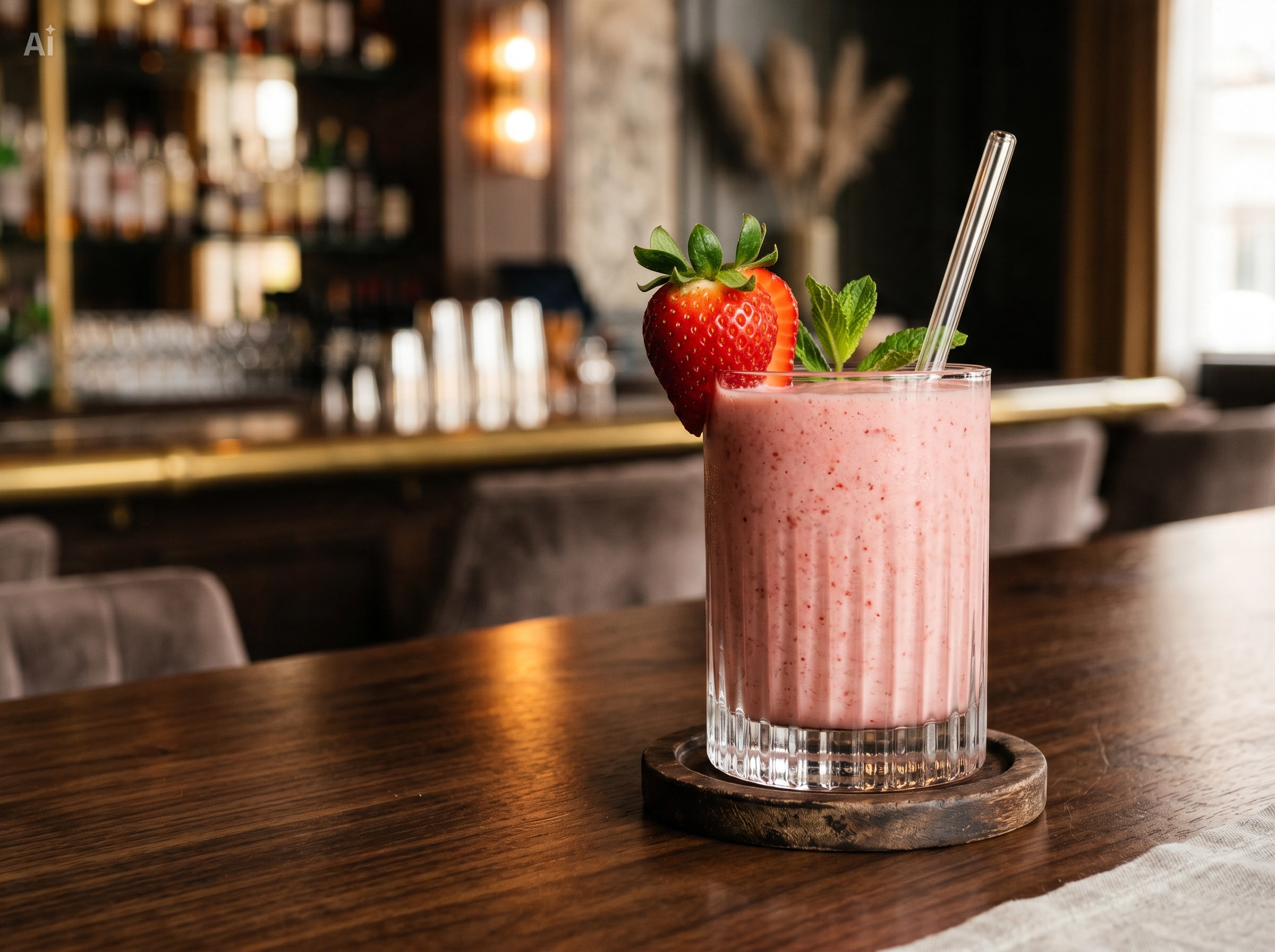 Ilustracion de Strawberry Smoothie servido como bebida de bartender