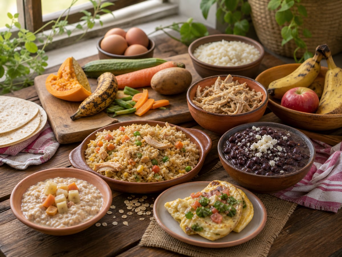 Escena culinaria realista que ilustra cociná con lo que ya tenés