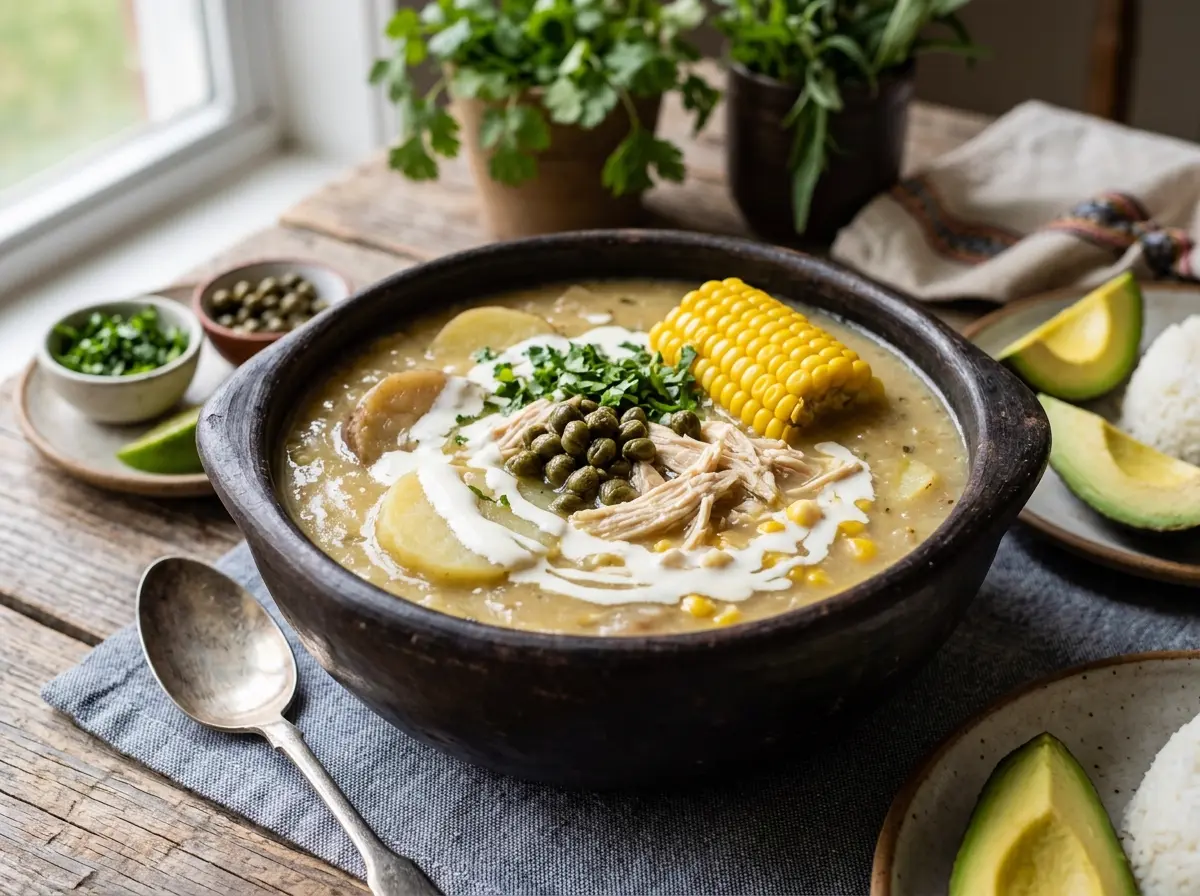 Sopa de papa colombiana con mazorca y crema