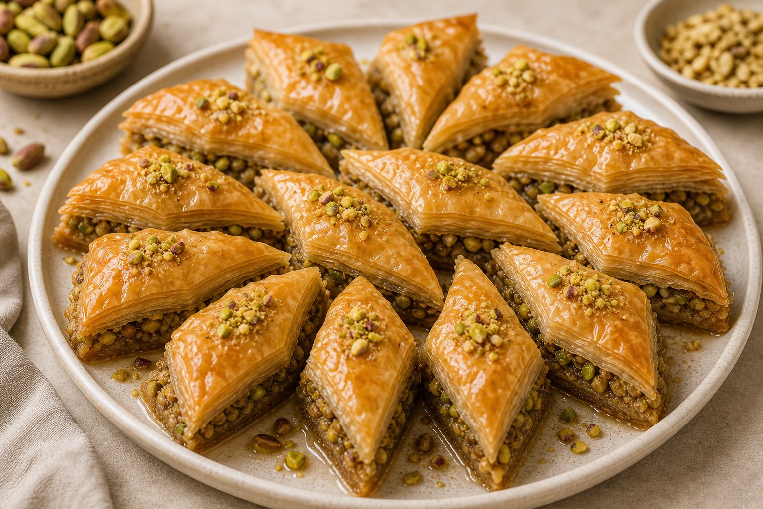 Rombos dorados de baklava con frutos secos