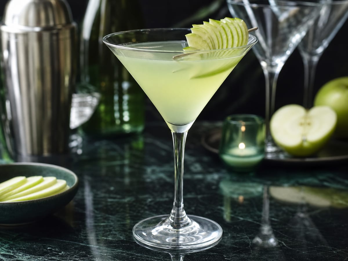 Copa de Apple Martini verde con manzana