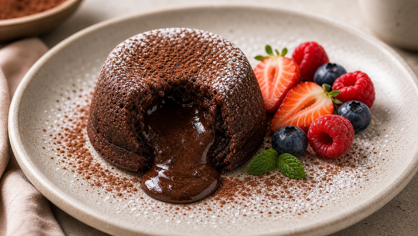Pequeña torta de chocolate con interior líquido