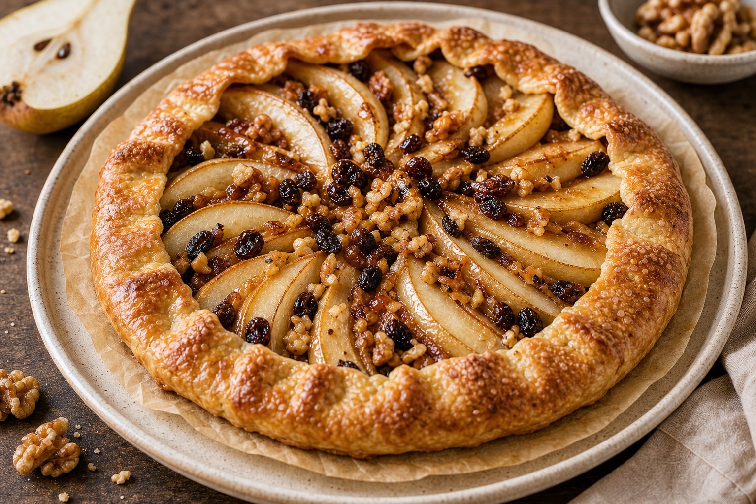 Tarta rústica con peras y nueces