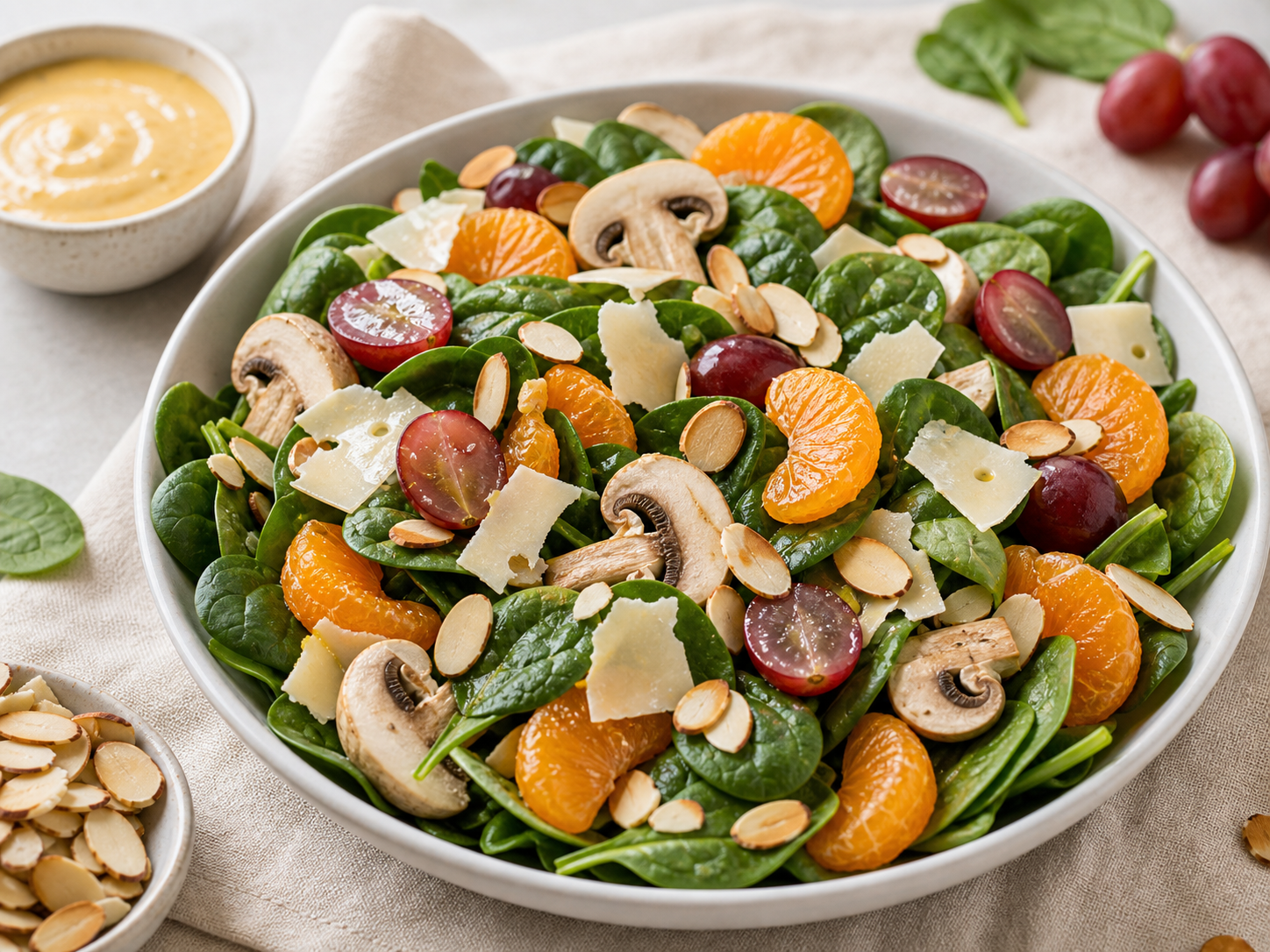 Ensalada de espinaca con gajos de naranja y almendras