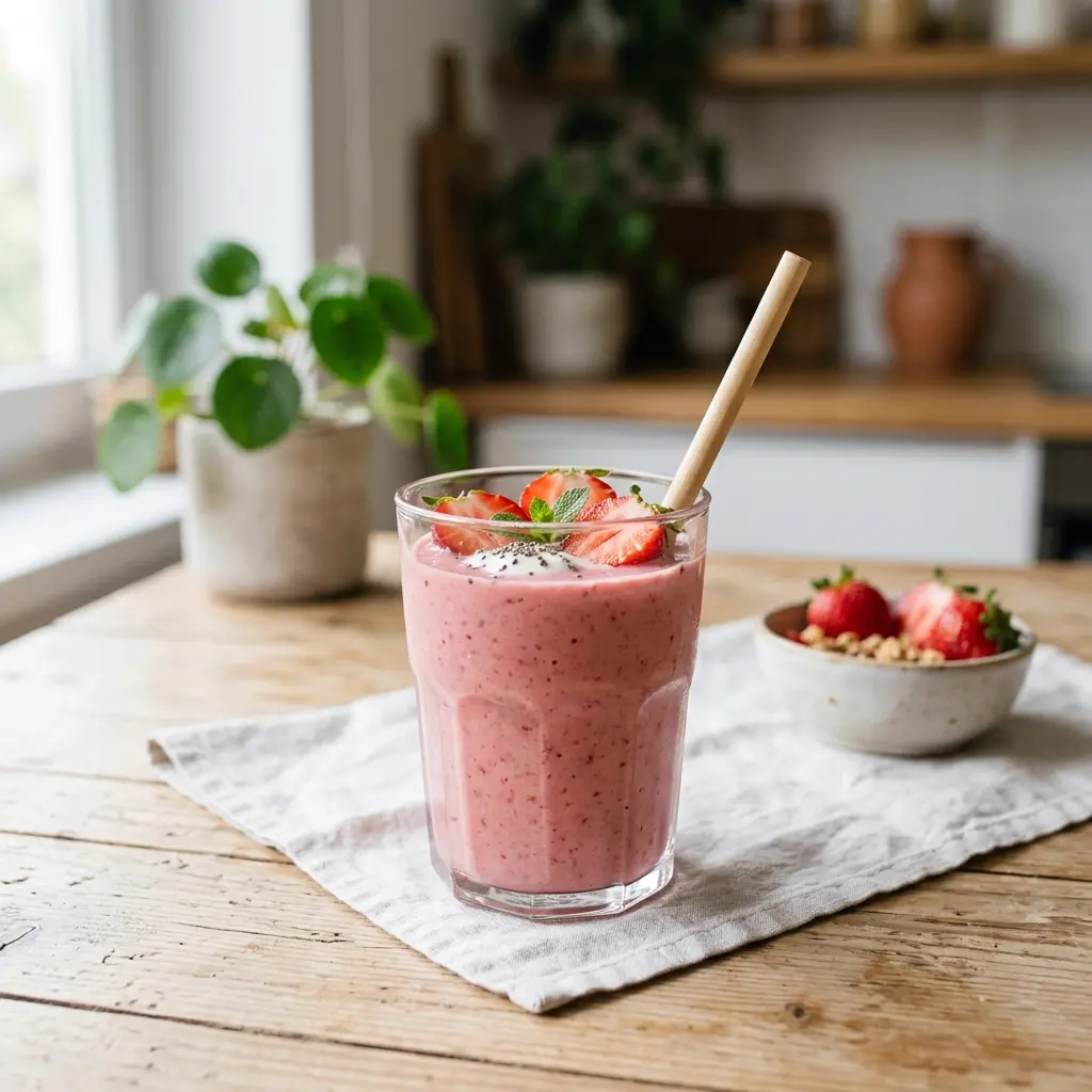Vaso con licuado Fresa Protein
