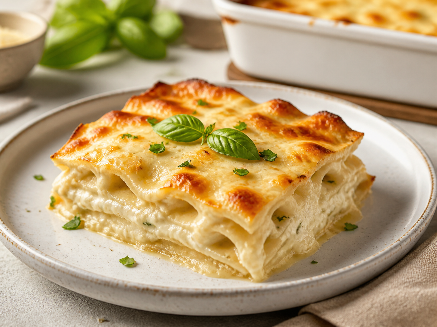 Lasaña en capas con queso gratinado