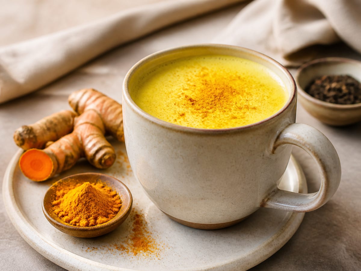 Taza de leche dorada de cúrcuma