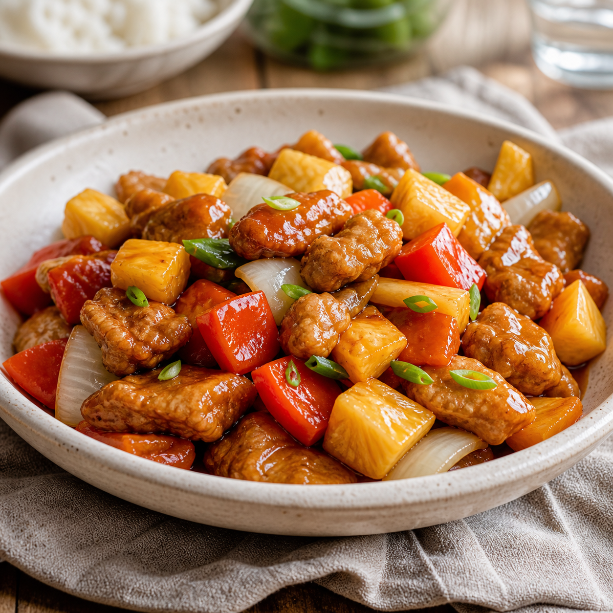 Lomo de cerdo dorado en salsa agridulce con piña