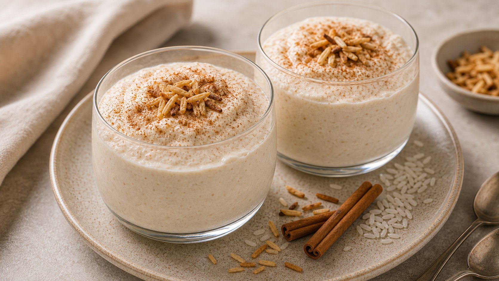 Copa con mousse de horchata color crema y maní encima