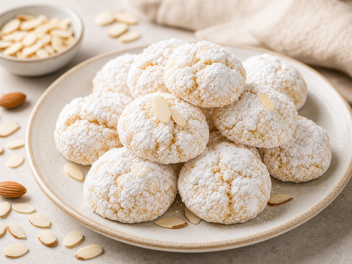 Galletas pequeñas blancas redondas espolvoreadas con azúcar