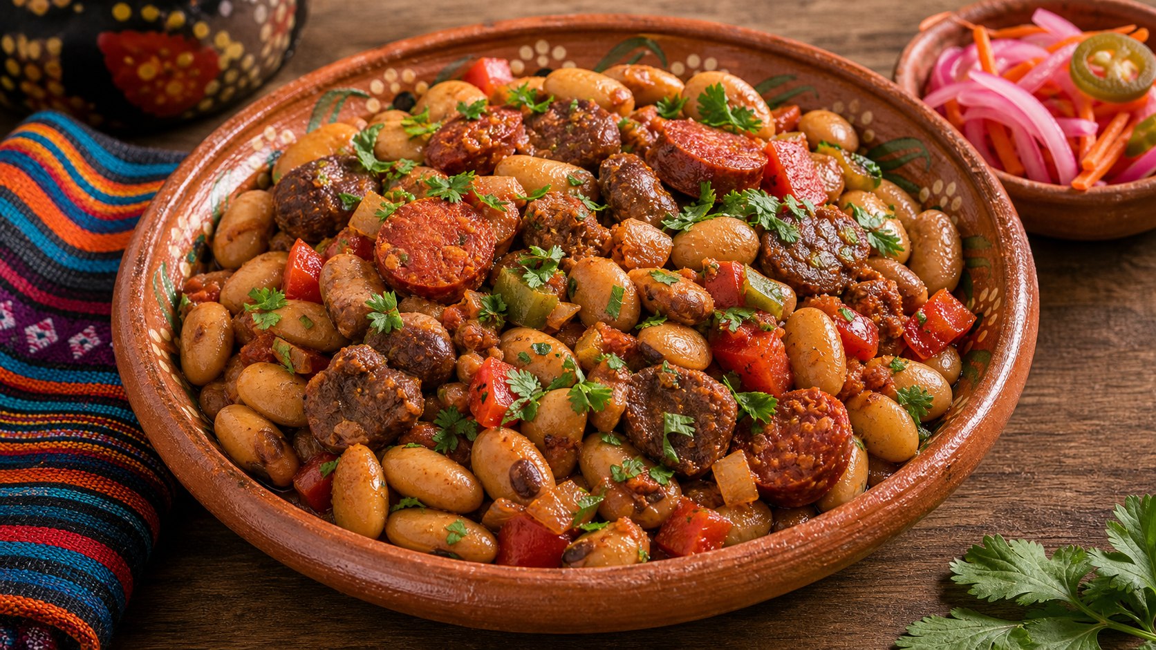 Piloyada con frijoles grandes, chorizo y verduras