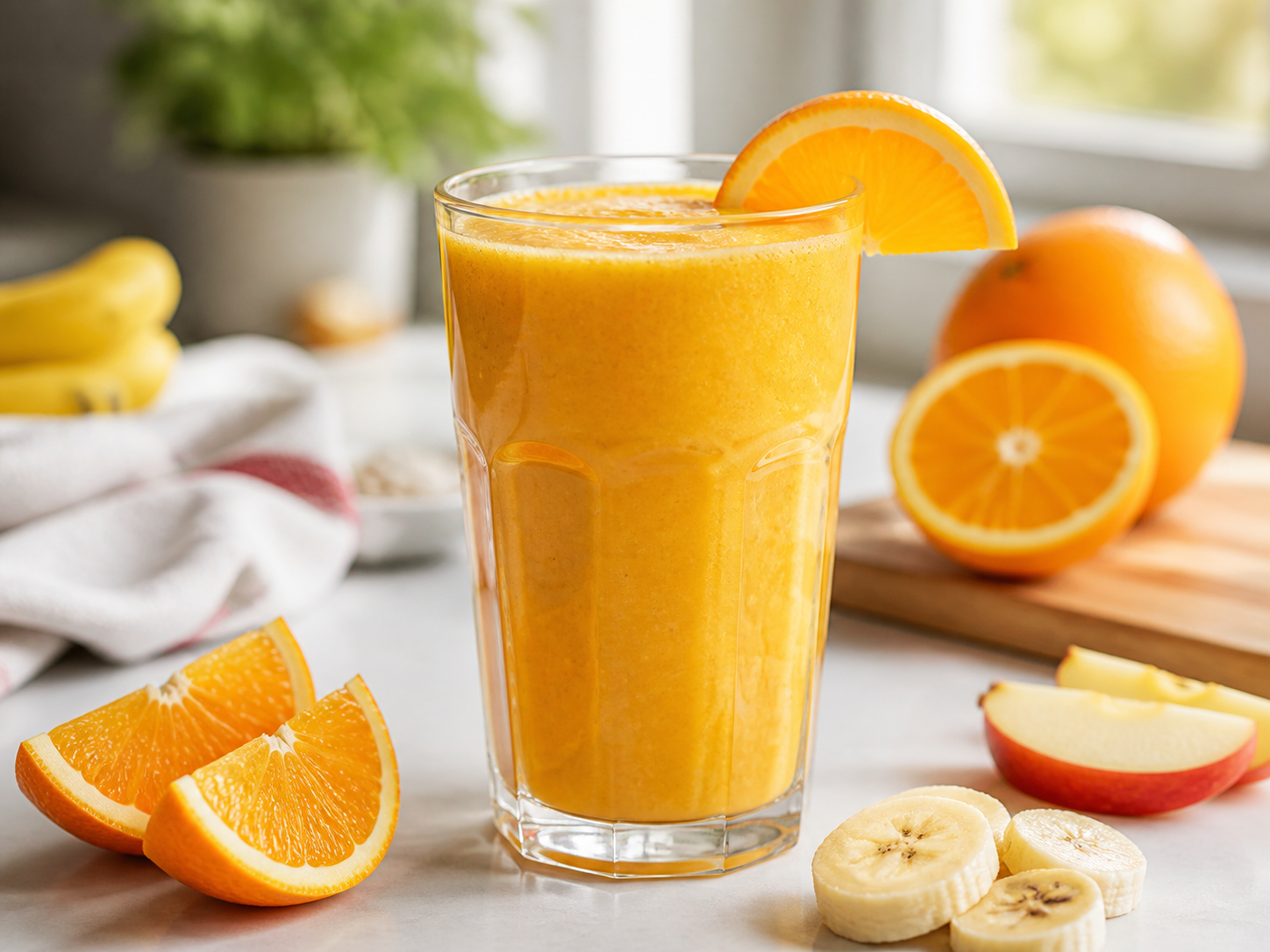 Vaso con smoothie naranja brillante
