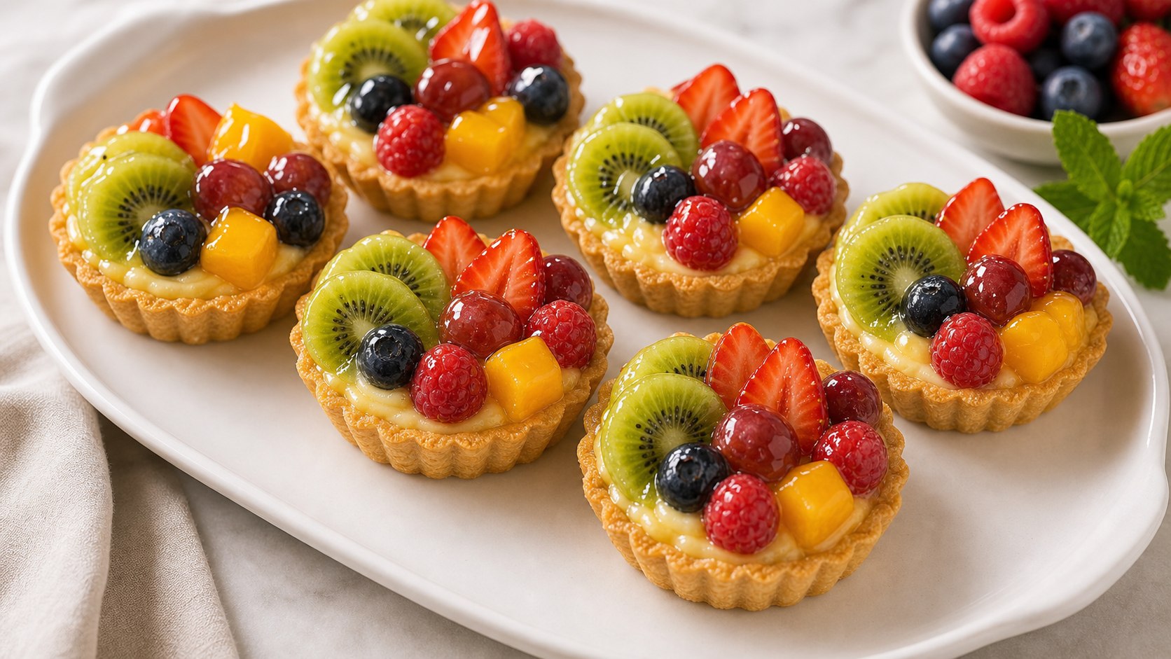 Tartaletas con crema y frutas frescas encima