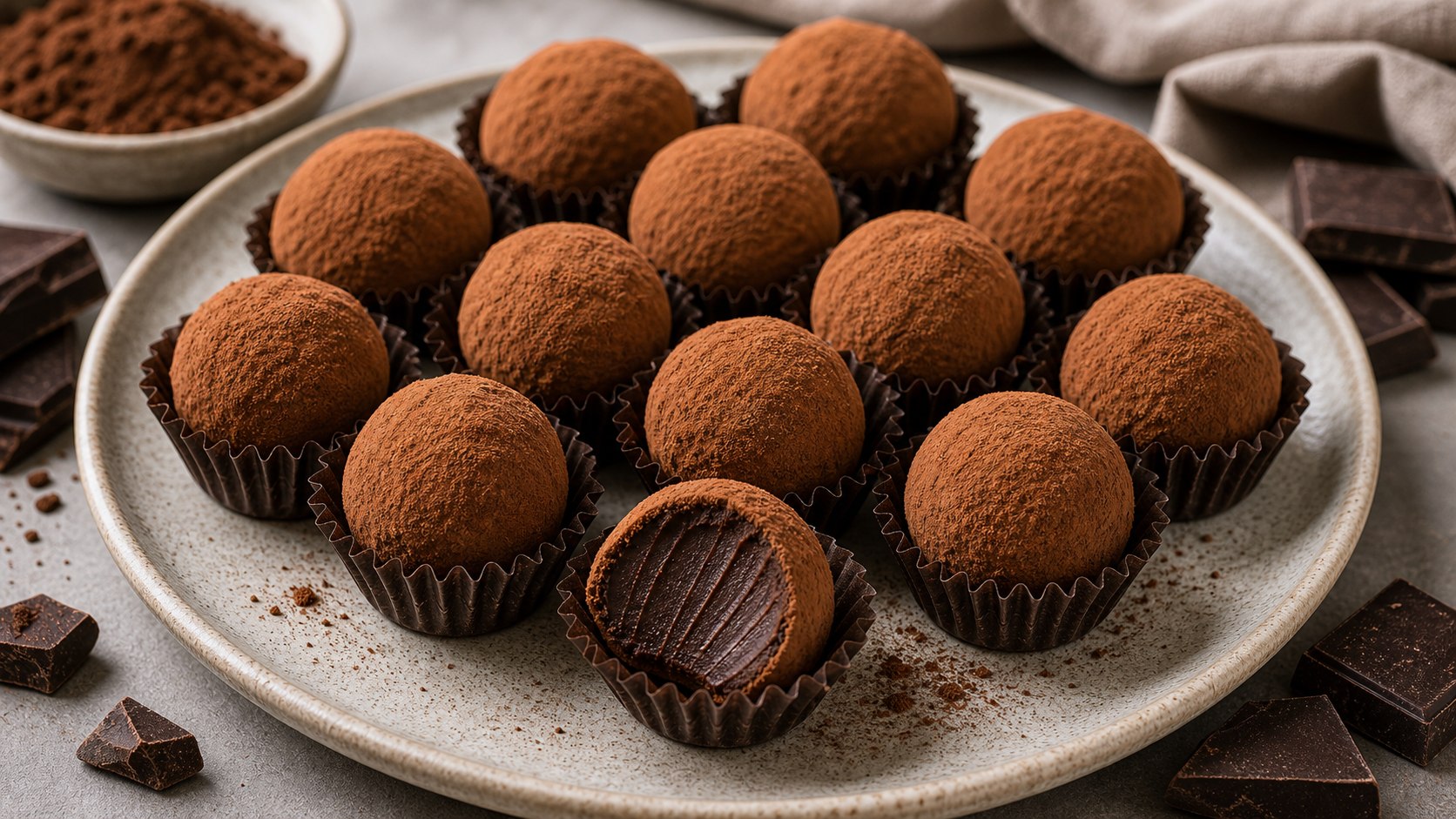 Trufas de chocolate redondas cubiertas en cocoa